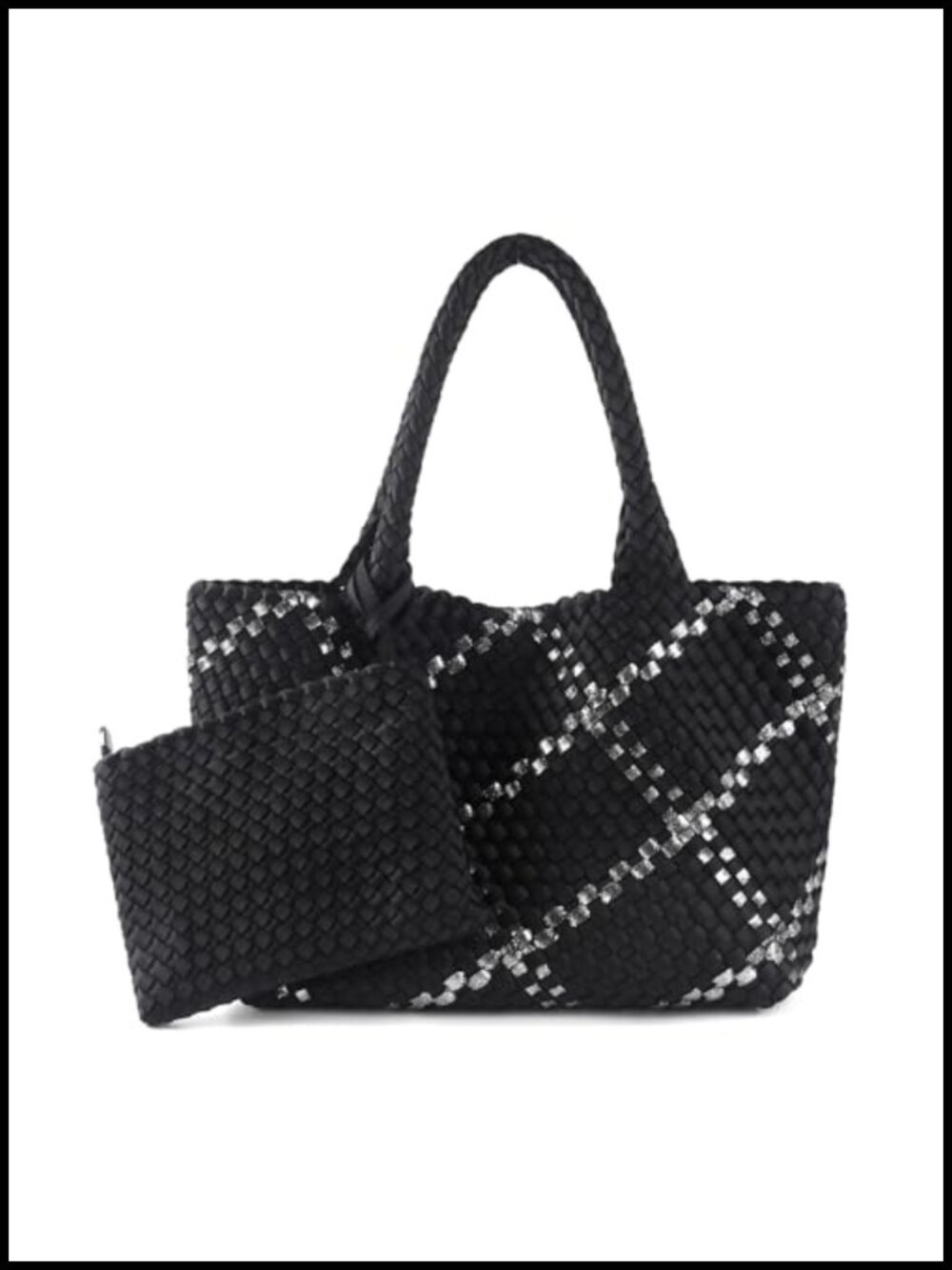 Handwoven Neoprene Tote with Matching Clutch, Designer Style Beach Bag